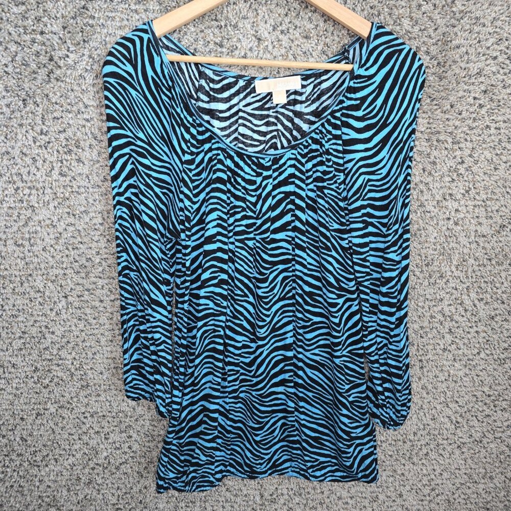 Michael Kors‎ Top Womens Small Blue Animal Print Peasant Blouse Lightweight